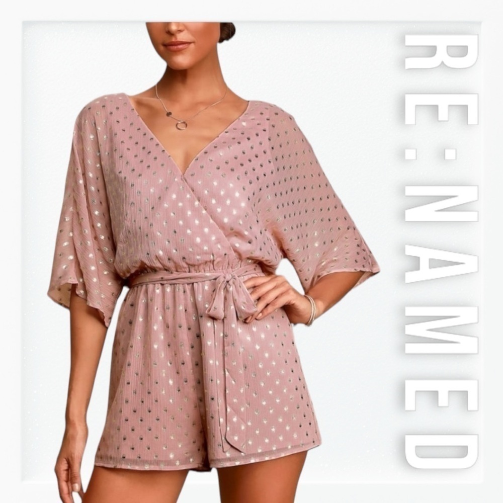 NWT re:named Gold and Mauve Print Romper sz M